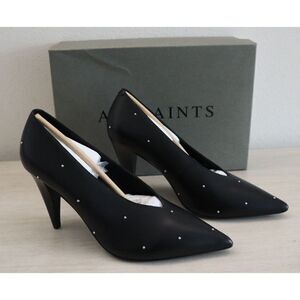 ALLSAINTS 34WF801P Women's Sz 9M Black Adrianna Leather Studded Heels Pumps